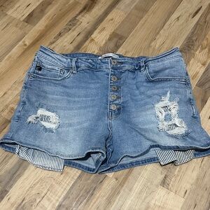 Kancan Light Blue Distressed Denim Shorts